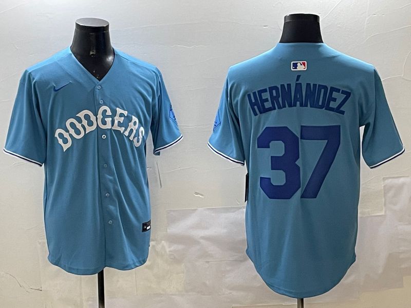 Men Los Angeles Dodgers #37 Hernandez Light Blue Joint Name 2025 Nike MLB Jersey style 1->los angeles dodgers->MLB Jersey